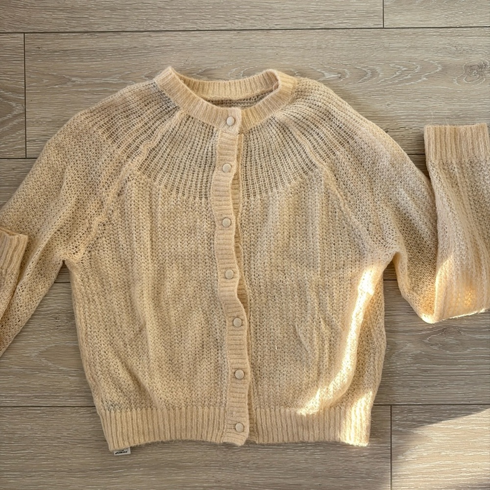 Zara Tan Woven Button Up Sweater